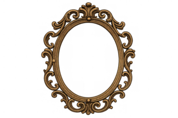 Oval baroque golden frame with transparent background, perfect for adding a touch of elegance and sophistication to any design project
