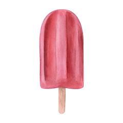 Hand drawn watercolor illustration of ice cream fruit bar, isolated on white background.