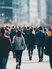 Plakat Goal, back view of group business people crowd walking on street go to work at morning in city downtown, insurance, finance, business marketing, partnership, business target concept