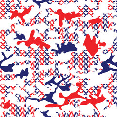 Celebrate 4th of July with this vibrant USA camouflage seamless pattern! Perfect for T-shirts, scrapbooks, bookmarks, and decor
