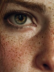 Close-up of a freckled female face