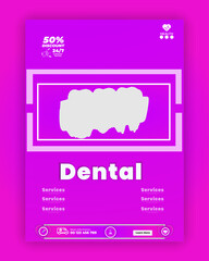 Dental clinic cartoon vector advertising brochure or promo booklet pages template with comfortable stomatology chair and happy smiling female doctor or nurse in dentists Teeth Whitening Procedure Prom