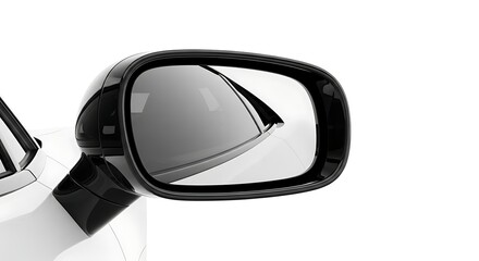 Car Side Mirror Closeup on White Vehicle Body