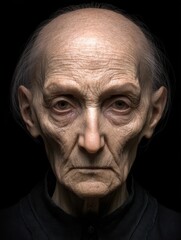 Obraz premium Artistic portrait of an elderly woman with a face without emotions, person with a sick psyche, Parkinson's syndrome, dementia, Alzheimer's