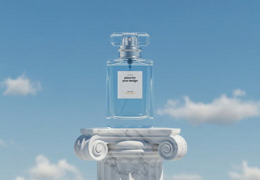 Perfume Eau de Toilette Label Mockup on Column Greek Style
