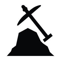 Mining Pickaxe and Rock Symbol of Extraction Industry