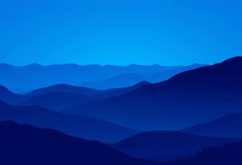 Blue silhouette landscape panorama, vector art style,  digital,  skyline