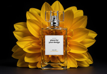 Perfume Eau de Toilette Label Mockup with Yellow Flower