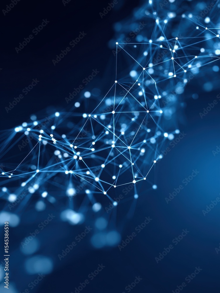 Poster dynamic web of interconnected dots and lines on vibrant blue. technology and communication network i