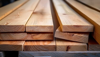 stacked unedged board of soft wood close up selective focus