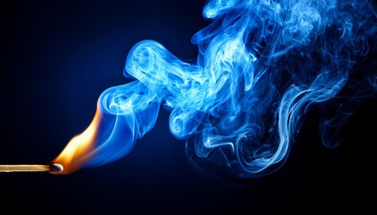 a lit match emitting a cloud of bright blue colored smoke