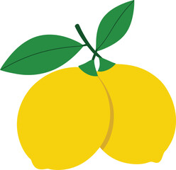 Fresh Lemon Fruit with Leaves Vector Illustration

