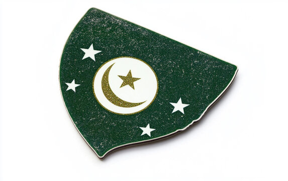 Beautiful close-up of a Pakistan flag-themed sticker displaying the green and white colors of the national flag. Generative AI.