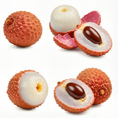 Lychee fruit set isolated on white background