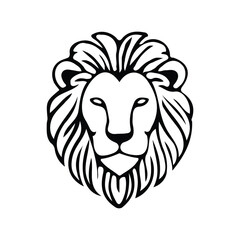 Lion Head Silhouette Vector Illustration with Bold Outline and Detailed Mane Design