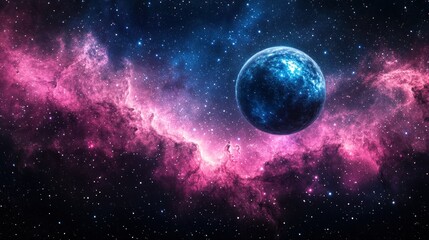 Cosmic nebula with vibrant planet