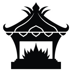Elegant Black Silhouette of an Asian Style Fireplace or Pavilion