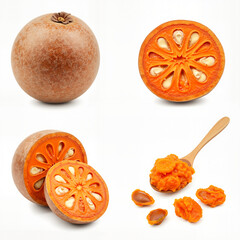Peach palm fruit set isolated on white background