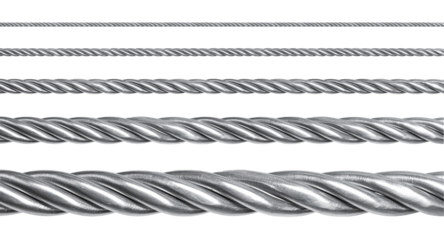 Twisted steel cables of different thicknesses showing industrial strength