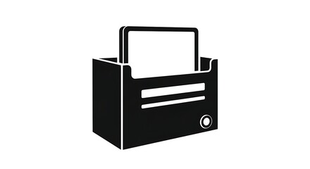 Filing Cabinet with Document in Black and White Office Icon