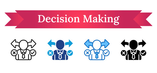 Decision Making Multi Style Icon - Business figure with arrows and choice symbols, illustrating decision-making process