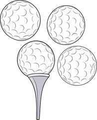 Illustration of three golf balls on a tee, detailed sports equipment design for golf game, symbolizing preparation and focus in golf competition.