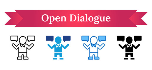 Open Dialogue Multi Style Icon - Person with raised hands and two speech bubbles, symbolizing open communication