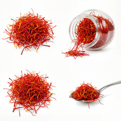 Saffron threads and powder set isolated on white background