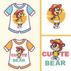 Fototapeta premium kid t-shirt design, cartoon bear wearing a hat and a shirt that says 
