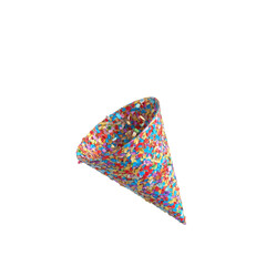 Colorful confetti cone on black ground on transparent background