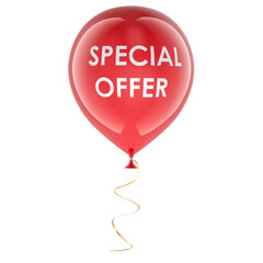 Special Offer concept with red balloon. 3D rendering isolated on transparent background