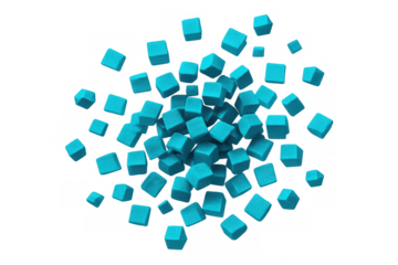 Many light blue cubes exploding from the center on a transparent background, perfect for motion graphics and visual effects