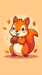 Cute Squirrel Autumn Nut Illustration.