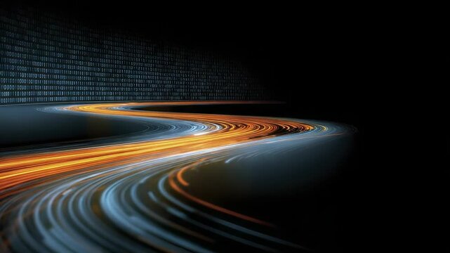 Streaks of Light with Binary Code against a Black Background