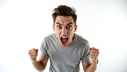 Young Man Expressing Anger with Passion in Studio Portrait