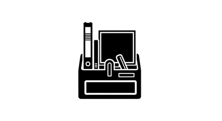 Office Supplies Organizer Icon in Black and White