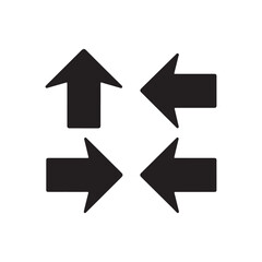 Four way directional arrow silhouette isolated on white background