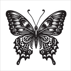 Butterfly Black and White Vector illustration silhouette full black color white background