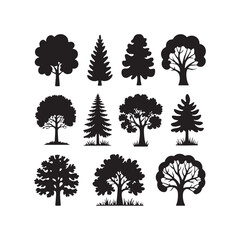 Minimal silhouette forest trees bundle isolated on white background