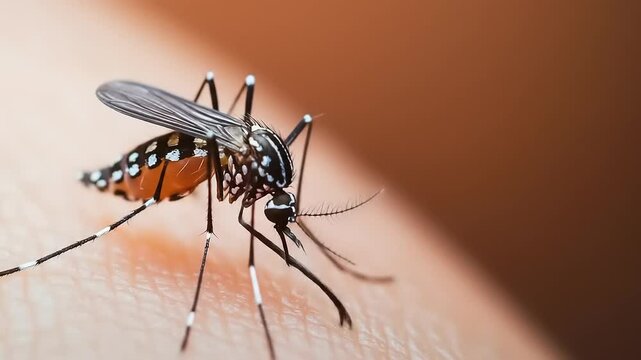 Mosquito biting skin closeup.