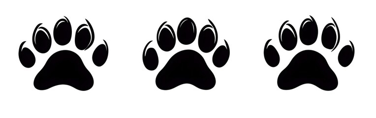 3 Silhouette paw prints are shown on a white background AI Generated