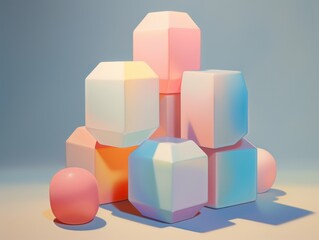 Colorful cube-shaped sculptures stacked