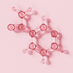 3d rendering transparent molecular structure. Niacinamide molecule formula Cosmetic product ingredient concept.