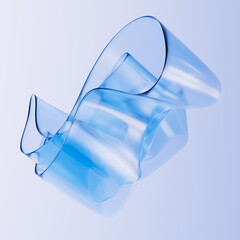 3D rendering of a blue gradient glass or plastic ribbon shape levitation background. Clean, futuristic aesthetic abstract design element .