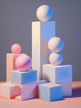 Fototapeta Colorful sculptures on multicolored blocks