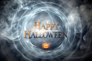 Happy Halloween greeting written in sparkling gold dust against a smoky dark background