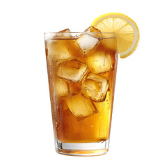 Refreshing Iced Tea with Lemon and Ice Cubes in a Glass