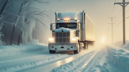 Winter Trucking Snowy Road