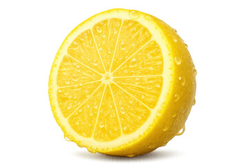 Vibrant lemon half glistening with fresh water droplets, isolated on transparent backdrop, ideal for culinary imagery