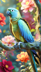 Colorful Parrot Floral Paradise Scene